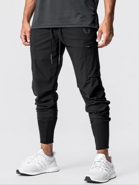ASRV Black Athletic Tetra-Lite Inlay Pocket High Rib Cargo Jogger Gym Pants